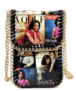 Magazine Cover Collage Chain Trimmed Cell Phone Case OA077 MULTI/BLACK